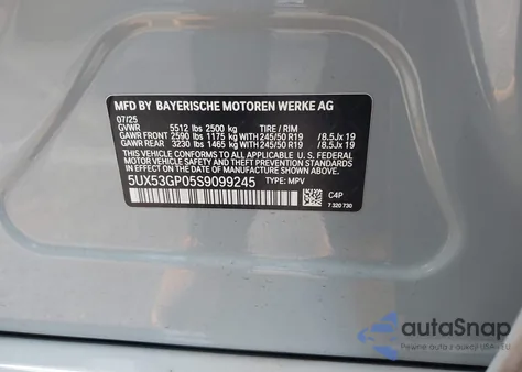 2025 BMW X3 30 xDrive from USA, damaged, VIN 5UX53GP05S9099245